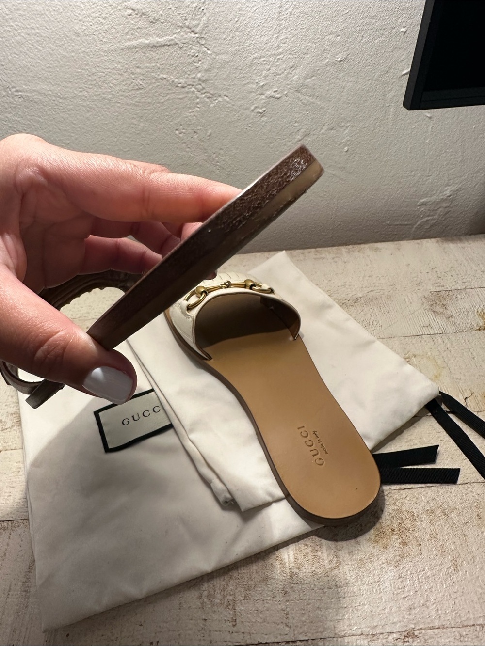 Gucci Cream Leather Horsebit Fringe flat sandals size 7.5 - Picture 7 of 11